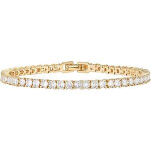 Women's Yellow Gold 14k Gold Plated 3mm Cubic Zirconia Classic Tennis Bracelet